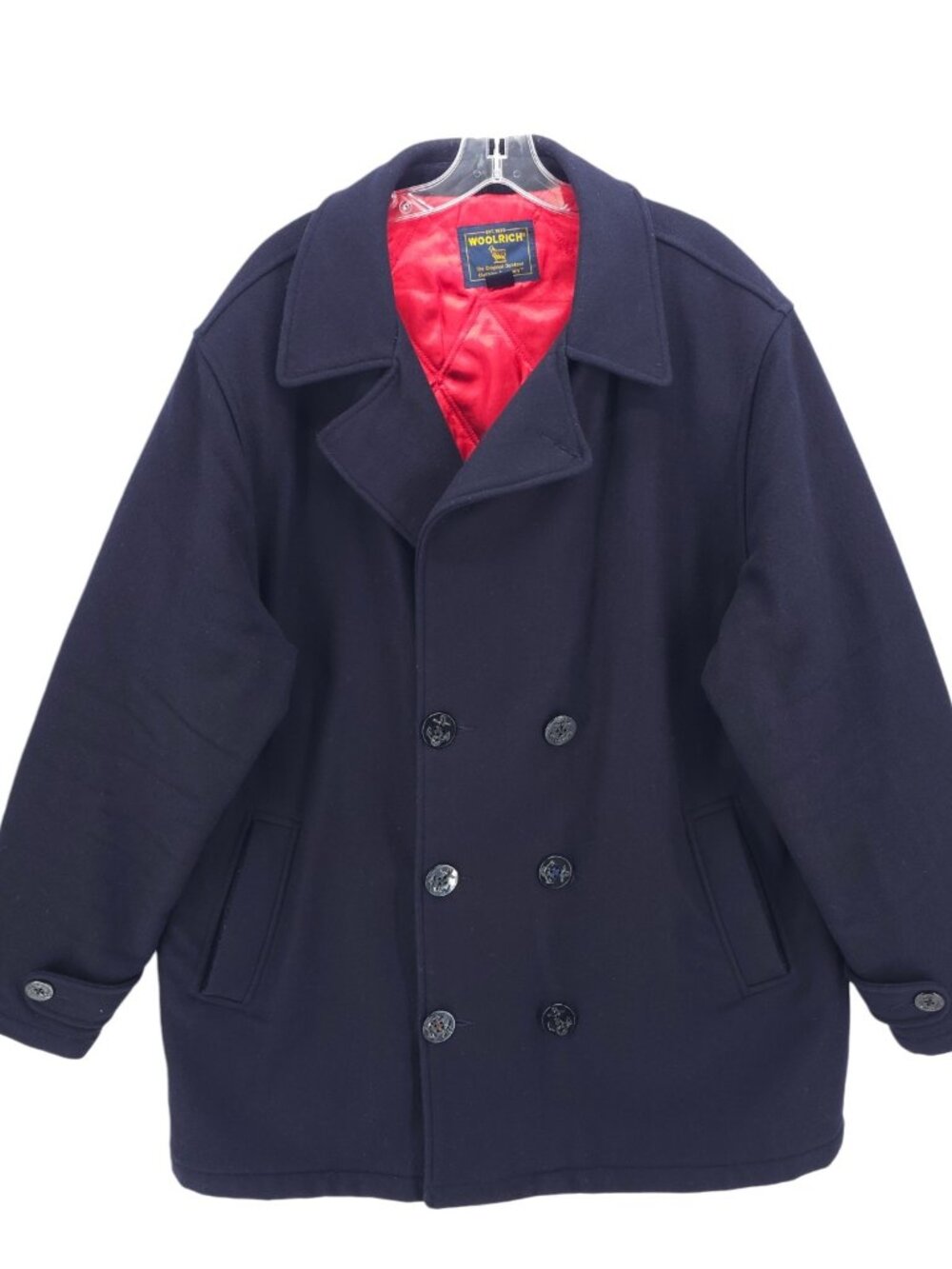 WOOLRICH Double Breasted Peacoat Navy Blue Vintage Wool Blend Insulated LARGE